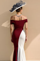 Laden Sie das Bild in den Galerie-Viewer, Schwarz-weißes Satin Meerjungfrauen Schulterfreies Langes Kleid für die Brautmutter