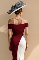 Laden Sie das Bild in den Galerie-Viewer, Schwarz-weißes Satin Meerjungfrauen Schulterfreies Langes Kleid für die Brautmutter