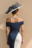 Laden Sie das Bild in den Galerie-Viewer, Schwarz-weißes Satin Meerjungfrauen Schulterfreies Langes Kleid für die Brautmutter