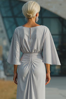 Laden Sie das Bild in den Galerie-Viewer, Silbernes U-Boot-Ausschnitt Etui Langes Kleid für die Brautmutter