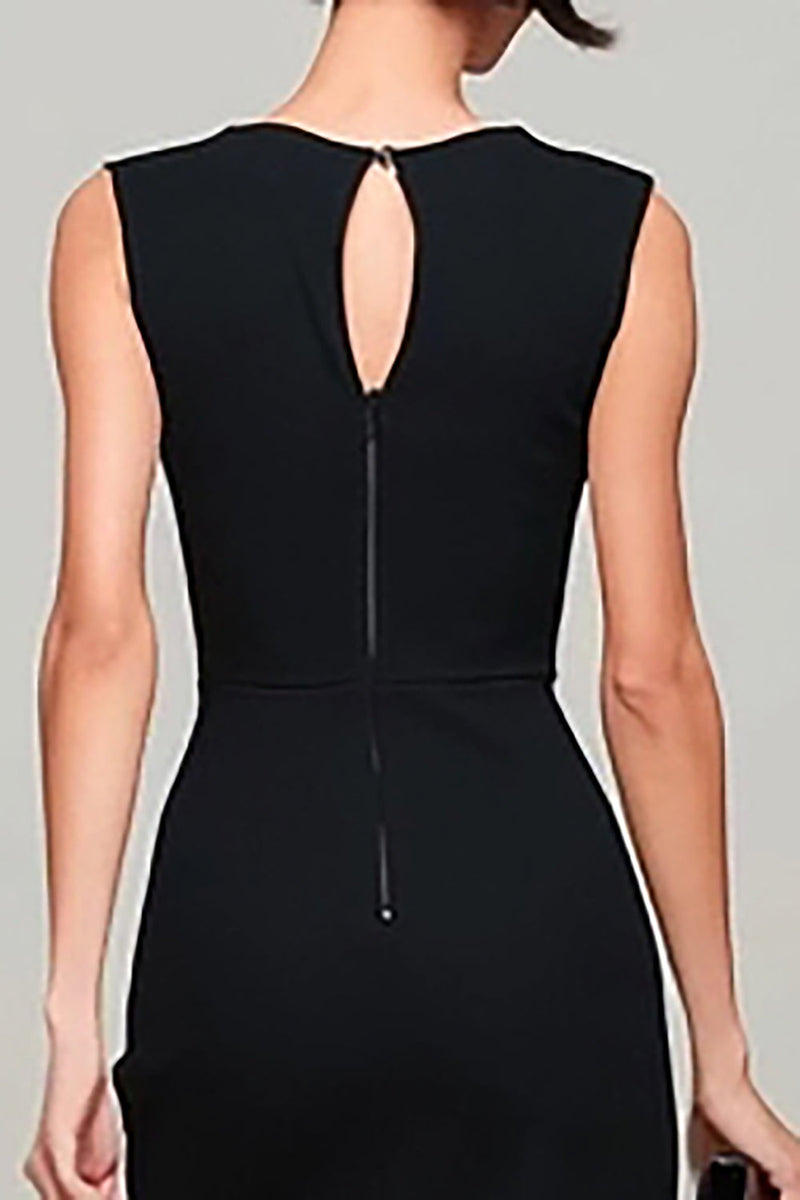 Laden Sie das Bild in den Galerie-Viewer, Schwarzes Langes Etui Ballkleid mit Schlüsselloch und Bateau-Ausschnitt