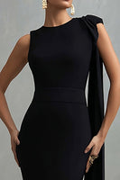 Laden Sie das Bild in den Galerie-Viewer, Einfaches Schwarzes Meerjungfrauen Ballkleid aus Krepp