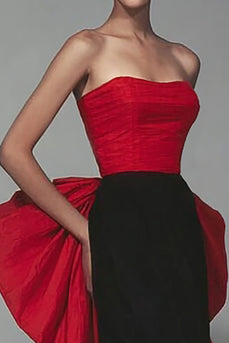 Schwarzes und Rotes Trägerloses Meerjungfrauen Langes Ballkleid mit Schleife