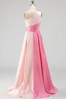 Laden Sie das Bild in den Galerie-Viewer, Rosa Einschulteriges Gerafftes Ballkleid in A-Linie