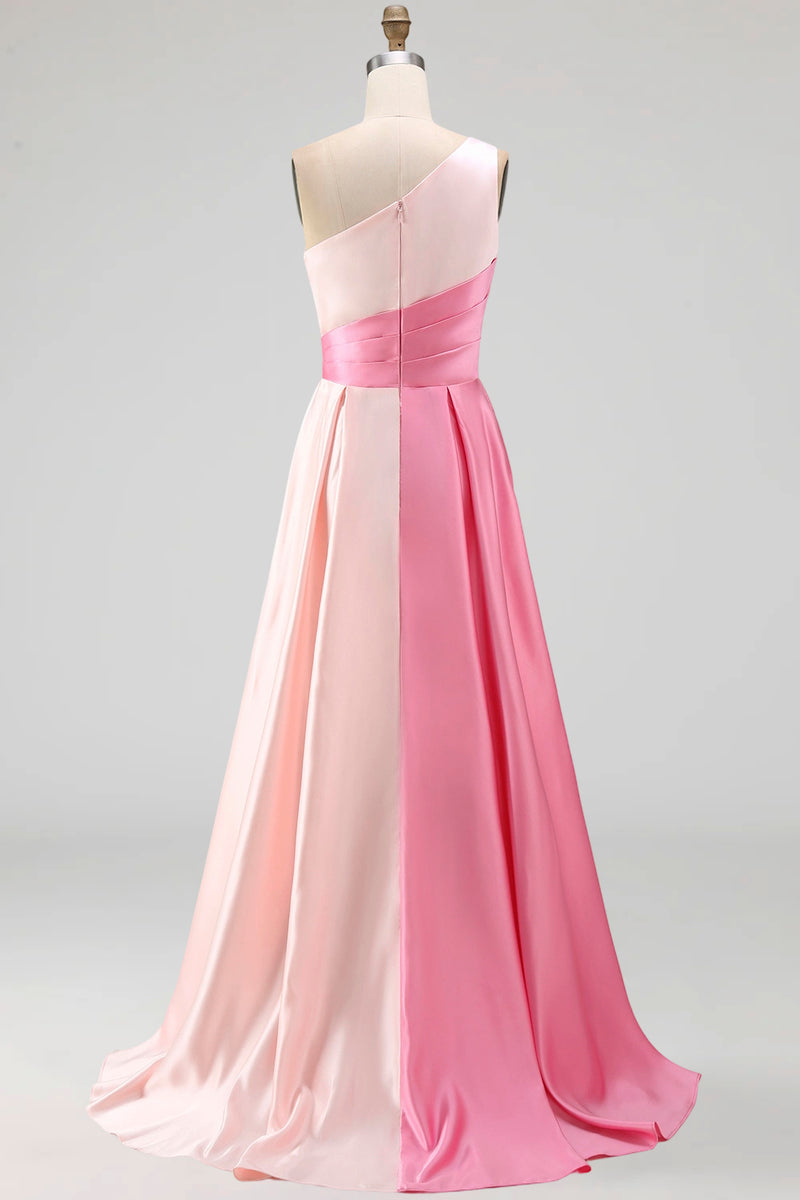 Laden Sie das Bild in den Galerie-Viewer, Rosa Einschulteriges Gerafftes Ballkleid in A-Linie