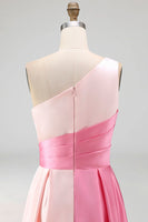 Laden Sie das Bild in den Galerie-Viewer, Rosa Einschulteriges Gerafftes Ballkleid in A-Linie