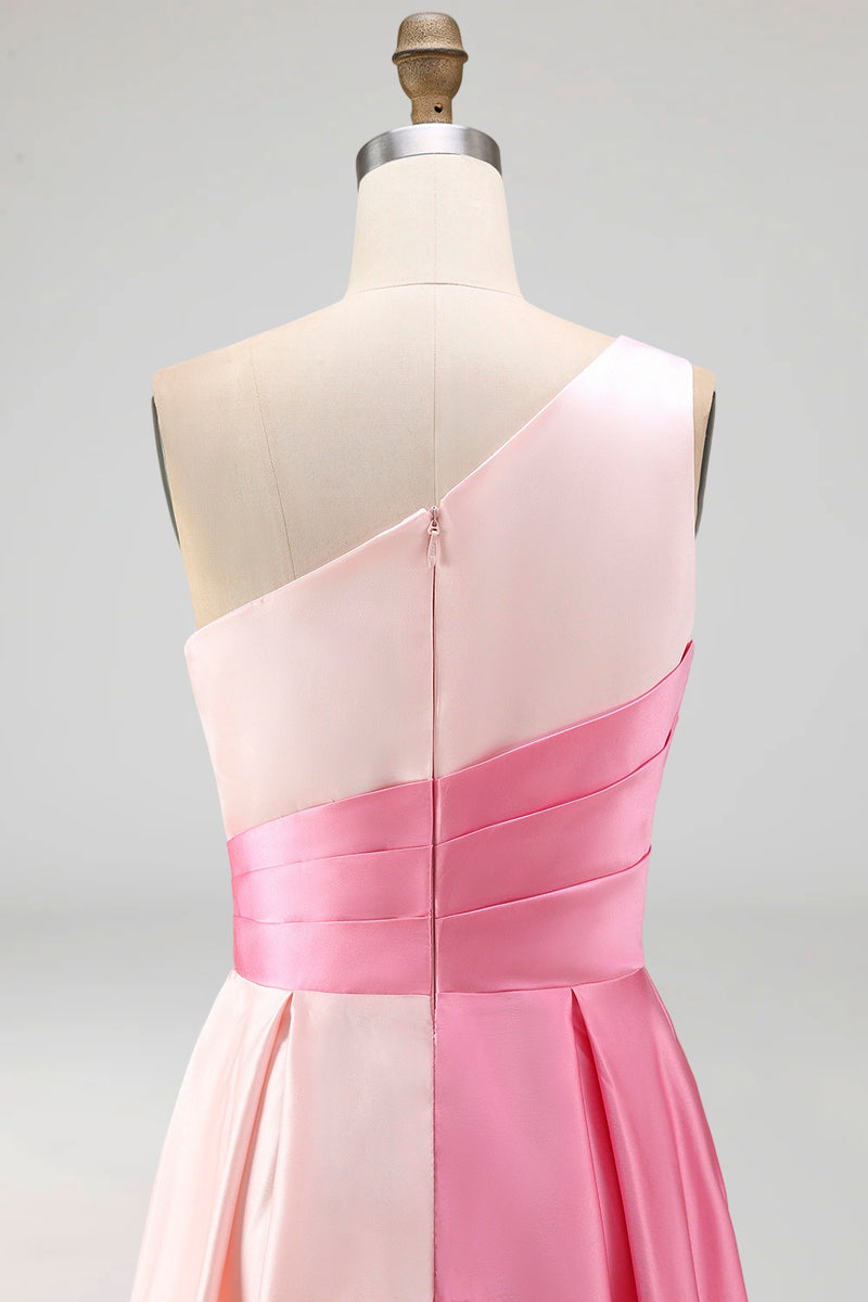 Laden Sie das Bild in den Galerie-Viewer, Rosa Einschulteriges Gerafftes Ballkleid in A-Linie