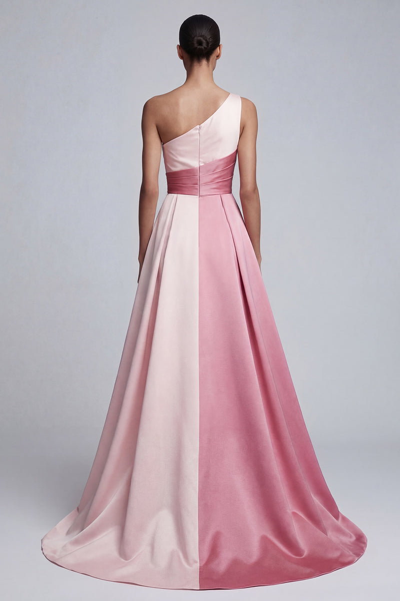 Laden Sie das Bild in den Galerie-Viewer, Rosa Einschulteriges Gerafftes Ballkleid in A-Linie