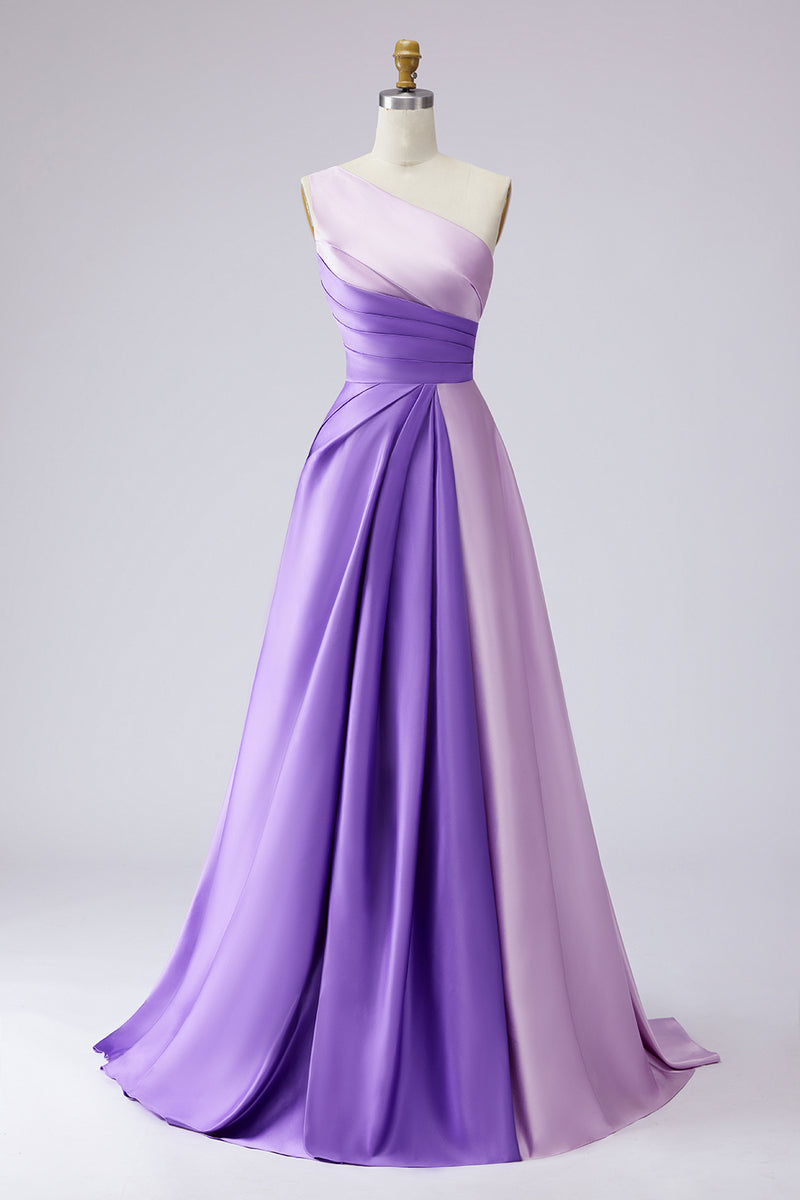 Laden Sie das Bild in den Galerie-Viewer, Rosa Einschulteriges Gerafftes Ballkleid in A-Linie