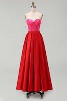 Laden Sie das Bild in den Galerie-Viewer, A-Linie Trägerloses Rotes und Fuchsia Korsett Abendkleid