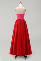 Laden Sie das Bild in den Galerie-Viewer, A-Linie Trägerloses Rotes und Fuchsia Korsett Abendkleid