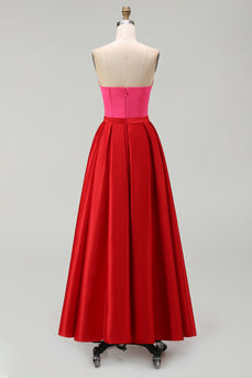 A-Linie Trägerloses Rotes und Fuchsia Korsett Abendkleid