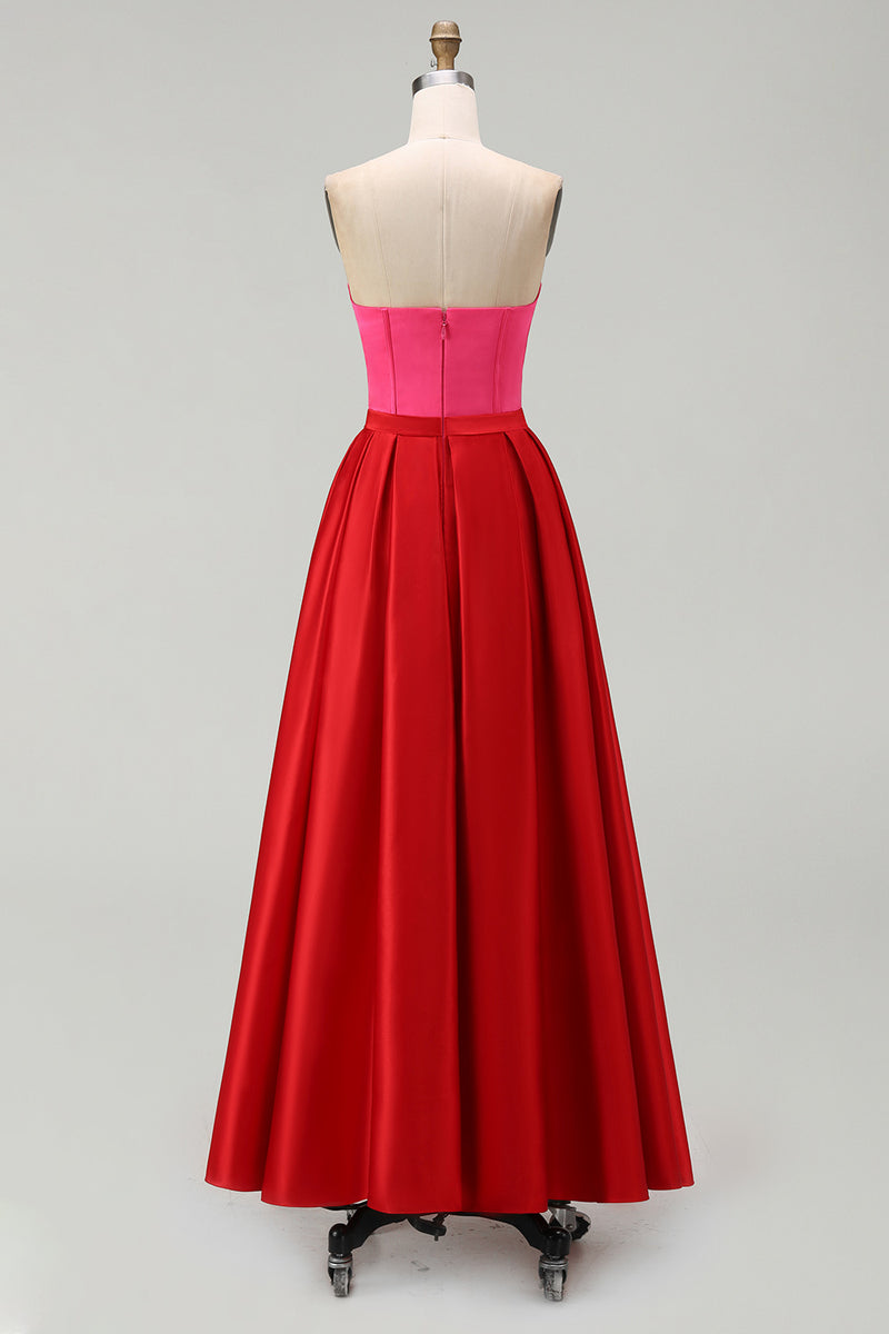 Laden Sie das Bild in den Galerie-Viewer, A-Linie Trägerloses Rotes und Fuchsia Korsett Abendkleid
