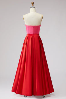 A-Linie Trägerloses Rotes und Fuchsia Korsett Abendkleid