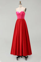 Laden Sie das Bild in den Galerie-Viewer, A-Linie Trägerloses Rotes und Fuchsia Korsett Abendkleid