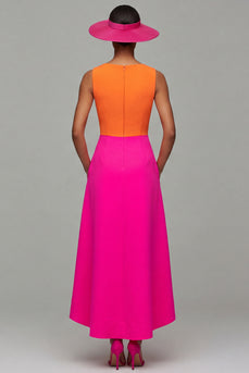 Orange und Fuchsia A-Linie Abendkleid mit V-Ausschnitt