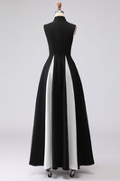 Laden Sie das Bild in den Galerie-Viewer, Elegantes Schwarz-weißes Langes Ballkleid in A-Linie mit hohem Ausschnitt