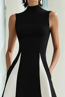 Laden Sie das Bild in den Galerie-Viewer, Elegantes Schwarz-weißes Langes Ballkleid in A-Linie mit hohem Ausschnitt