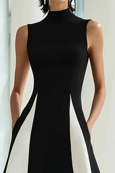 Elegantes Schwarz-weißes Langes Ballkleid in A-Linie mit hohem Ausschnitt