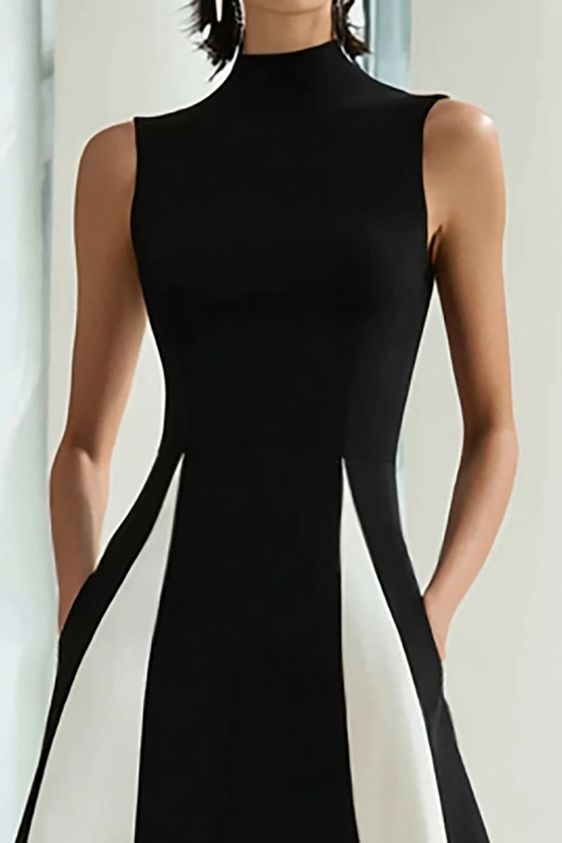 Laden Sie das Bild in den Galerie-Viewer, Elegantes Schwarz-weißes Langes Ballkleid in A-Linie mit hohem Ausschnitt