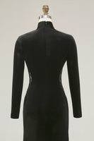 Laden Sie das Bild in den Galerie-Viewer, Schwarzes Meerjungfrauen Samt Ballkleid mit hohem Ausschnitt und Spitze