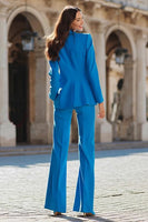 Laden Sie das Bild in den Galerie-Viewer, Blaue 2-teilige Einreihige Damenanzüge mit Spitzrevers