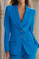 Laden Sie das Bild in den Galerie-Viewer, Blaue 2-teilige Einreihige Damenanzüge mit Spitzrevers