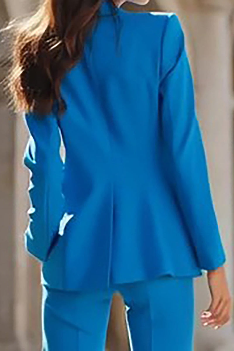 Laden Sie das Bild in den Galerie-Viewer, Blaue 2-teilige Einreihige Damenanzüge mit Spitzrevers