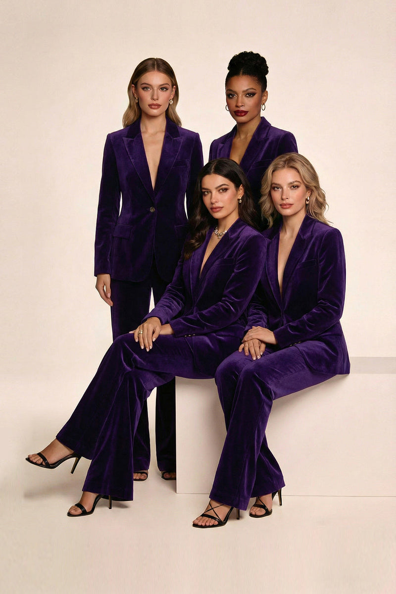 Laden Sie das Bild in den Galerie-Viewer, 2-teilige Pflaume Samt Peak Revers Choranzüge