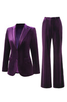 Laden Sie das Bild in den Galerie-Viewer, Samt 2-teilige Einreihige Damenanzüge mit pflaumenfarbenem Spitzrevers