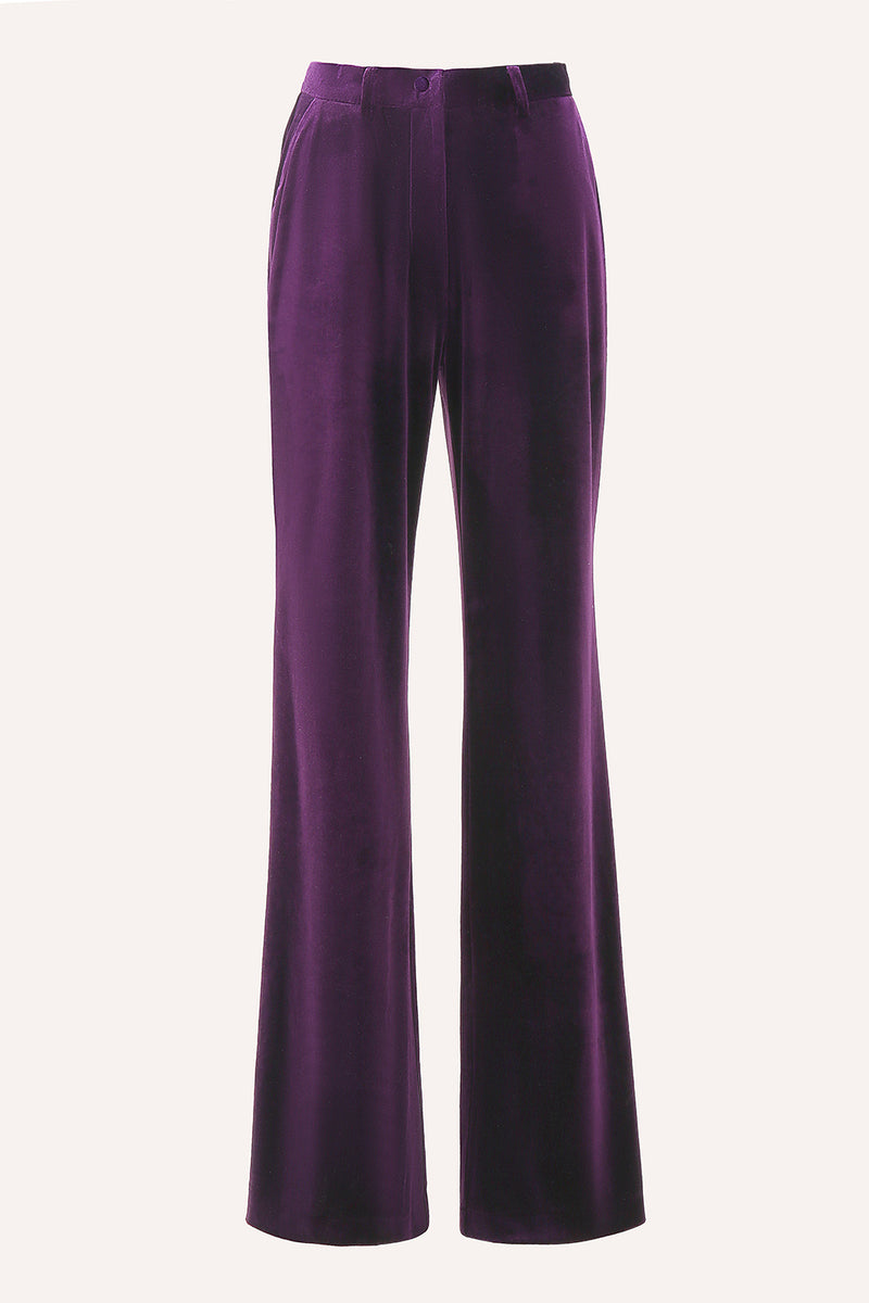 Laden Sie das Bild in den Galerie-Viewer, Samt 2-teilige Einreihige Damenanzüge mit pflaumenfarbenem Spitzrevers