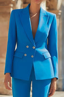Laden Sie das Bild in den Galerie-Viewer, Slim Fit Blau 2-teilige Zweireihige Damenanzüge mit Spitzrevers