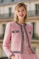 Laden Sie das Bild in den Galerie-Viewer, 2 Stück Rosa Tweed Langarm Damenanzüge