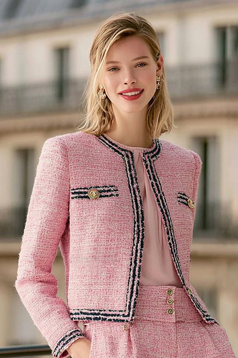 Laden Sie das Bild in den Galerie-Viewer, 2 Stück Rosa Tweed Langarm Damenanzüge