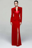 Laden Sie das Bild in den Galerie-Viewer, Schwarzes 2-teiliges Arbeitskleid mit Spitzrevers und Schlitz