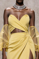 Laden Sie das Bild in den Galerie-Viewer, Narzisen Herzausschnitt Satin Meerjungfrau Langes Ballkleid mit Ärmeln