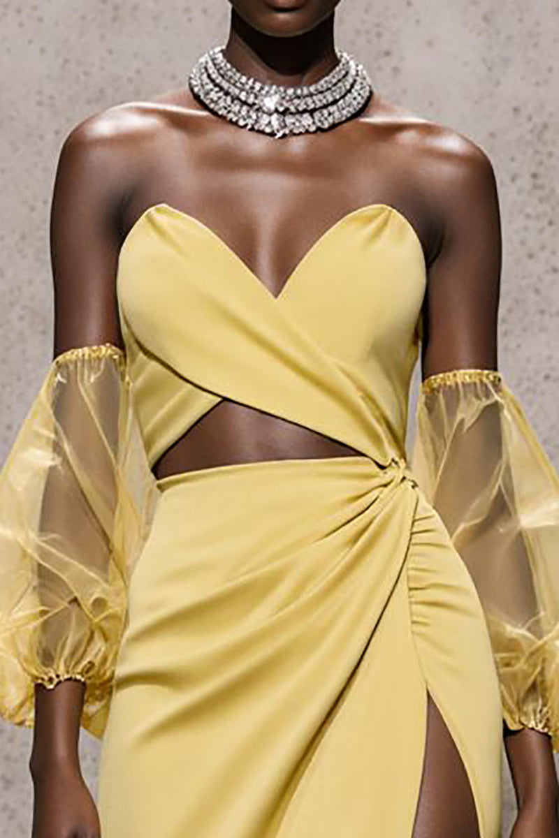 Laden Sie das Bild in den Galerie-Viewer, Narzisen Herzausschnitt Satin Meerjungfrau Langes Ballkleid mit Ärmeln