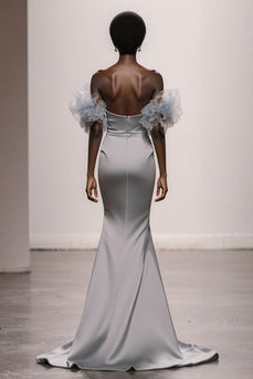 Meerjungfrau Schulterfreies Rüschen Silbernes Pailletten Ballkleid