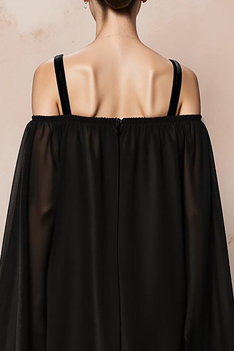 Laden Sie das Bild in den Galerie-Viewer, Meerjungfrau Kalte Schulter Schwarzes Abendkleid aus Samt