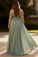 Laden Sie das Bild in den Galerie-Viewer, Dusty Sage Chiffon Eine Schulter A Linie Plissee Langes Abendkleid