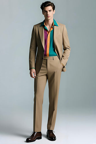 Khaki Peak Revers 2-teilige Slim-Fit-Herrenanzüge