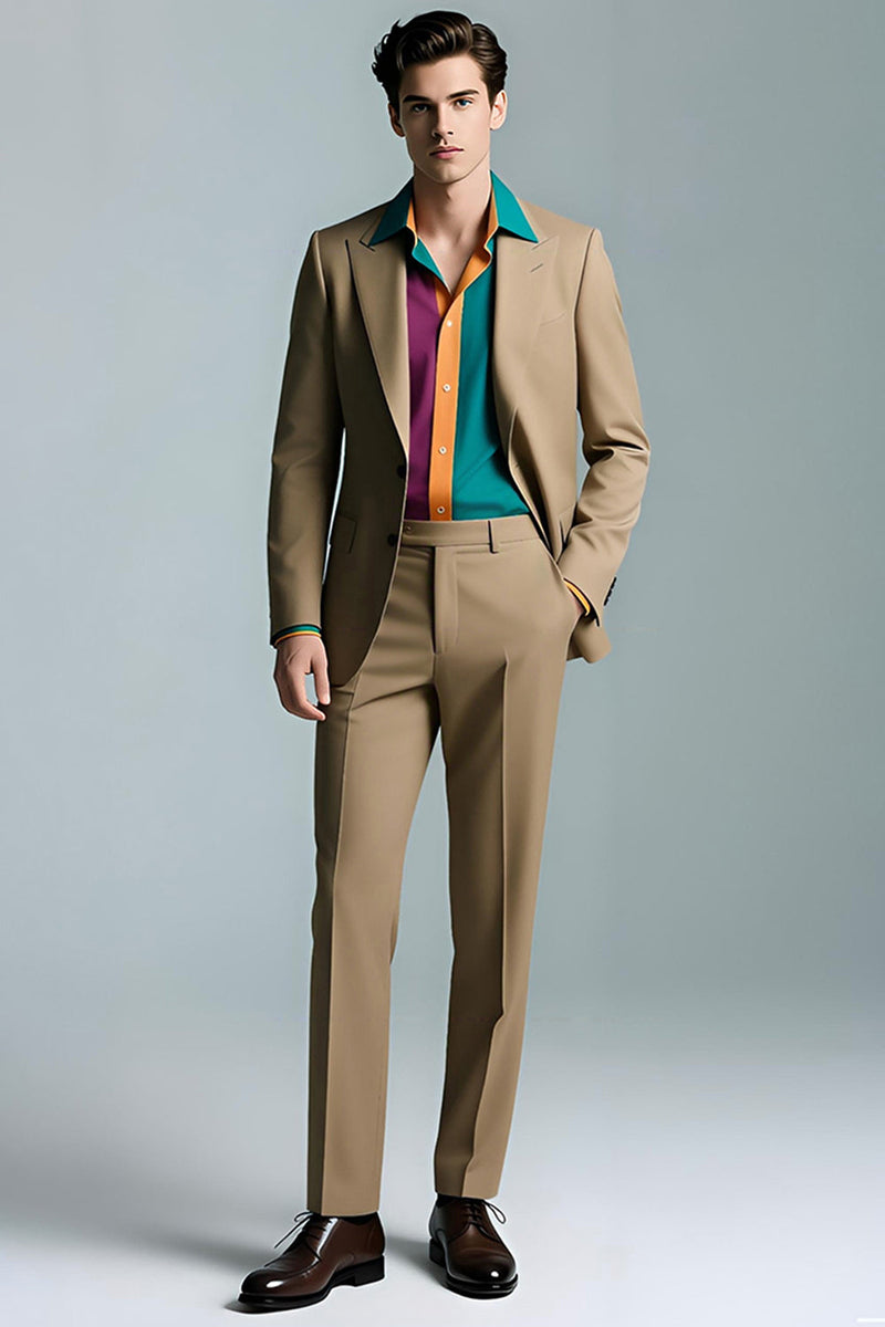 Laden Sie das Bild in den Galerie-Viewer, Khaki Peak Revers 2-teilige Slim-Fit-Herrenanzüge