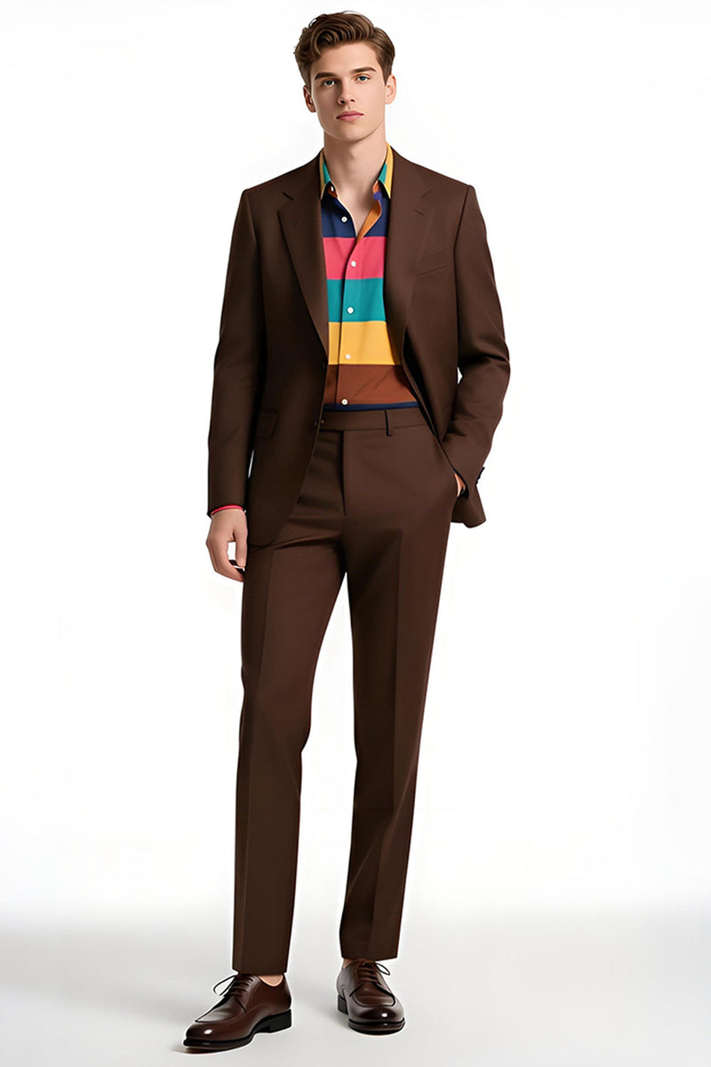 Laden Sie das Bild in den Galerie-Viewer, Dunkelbraune Slim-Fit-Anzüge mit gekerbtem Revers