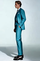 Laden Sie das Bild in den Galerie-Viewer, Pfauenblau Peak Revers 3-teilige Herrenanzüge