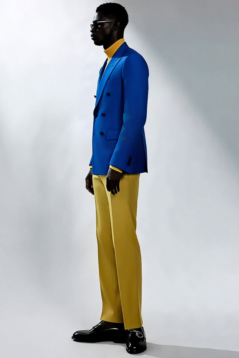 Laden Sie das Bild in den Galerie-Viewer, Herren Peak Revers Blaue Zweireihige Ballanzüge