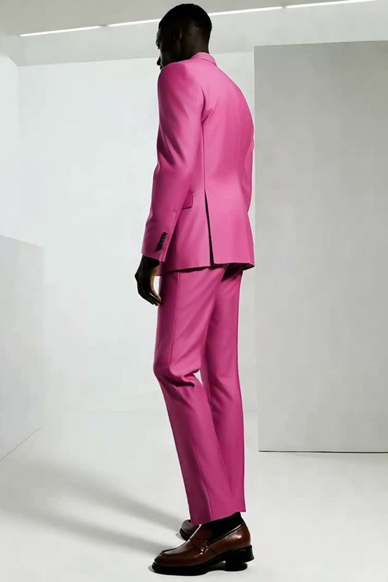 Laden Sie das Bild in den Galerie-Viewer, Dunkelrosa Peak Revers Herren Ballanzüge mit einem Knopf