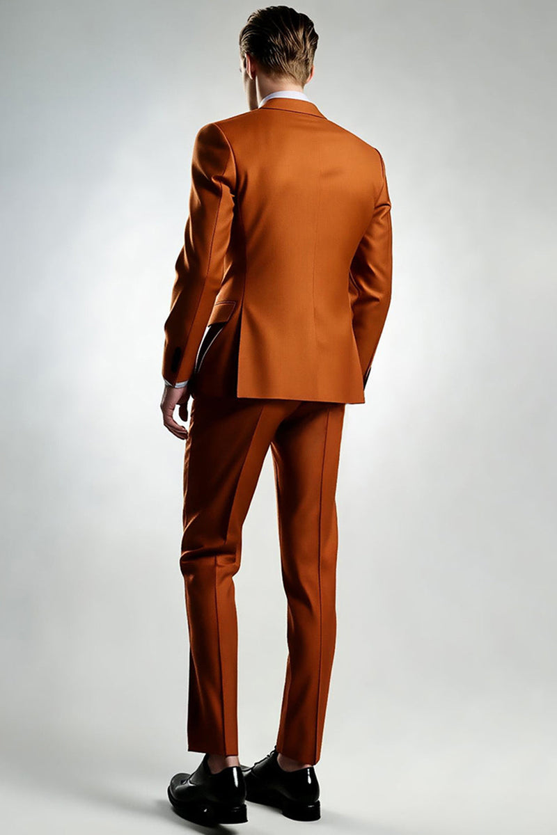 Laden Sie das Bild in den Galerie-Viewer, Dunkelorange Herrenanzüge mit Spitzrevers und einem Knopf