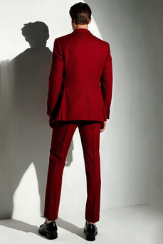 Burgunder Einreihig 3-teilige Herren-Ballanzüge