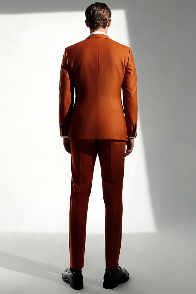 Laden Sie das Bild in den Galerie-Viewer, Dunkelorange Spitzrevers Slim Fit Formelle Anzüge für Herren