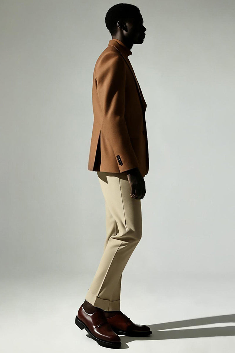 Laden Sie das Bild in den Galerie-Viewer, Dunkles Khaki Einreihig Herrenanzüge mit Spitzrevers